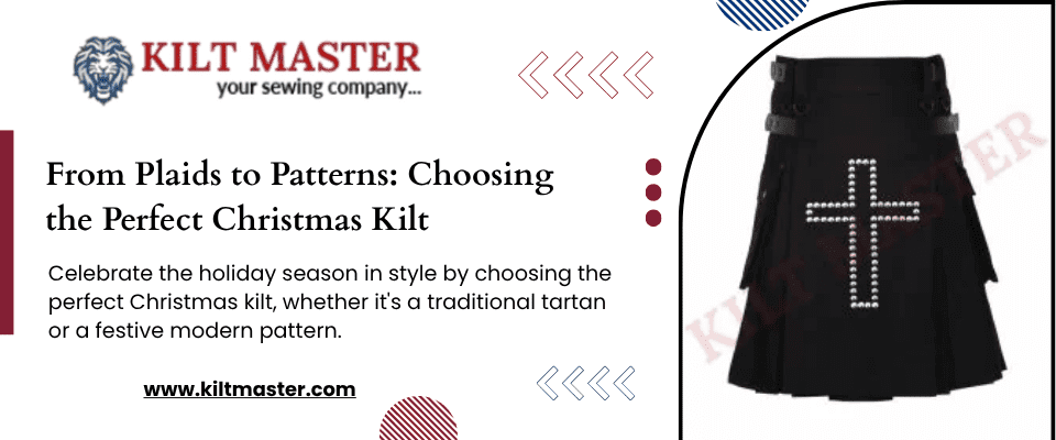 Festive Christmas kilt featuring traditional tartan and modern holiday patterns