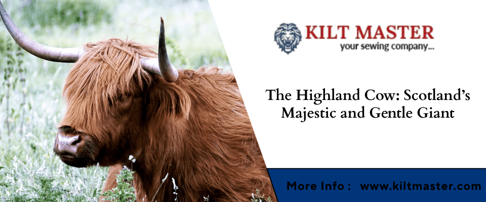 Majestic Highland Cow with long horns and shaggy coat in the Scottish Highlands