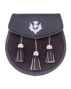 Black Leather Sporran with Thistle Badge