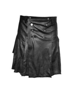 Black Ample Pleated Leather Kilt