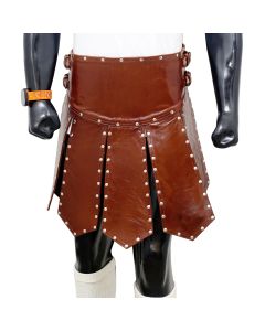 Brown Leather Kilt in Strapped Studded