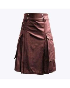 Cargo Pockets Dark Brown Leather Kilt