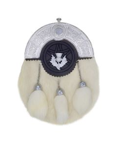 Chrome Cantle White Rabbit Fur Sporran with Thistle Badge