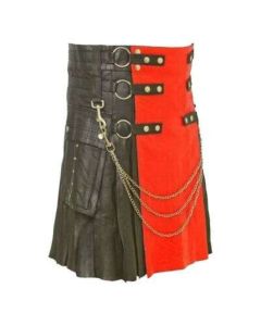Scottish Black and Red Leather Kilt 