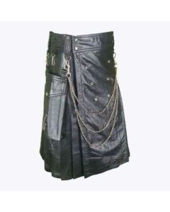 Gothic Style Black Leather Kilt