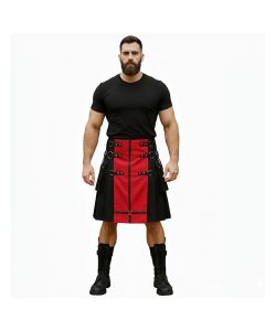 Mens Black Utility Kilt with Removable Chains and Red Apron
