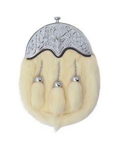Modern Thistle Cantle White Rabbit Fur Sporran 