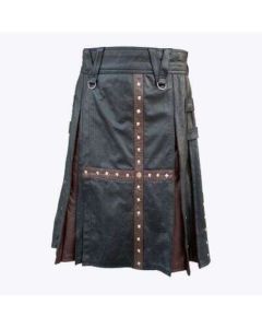 Modern Black and Brown Leather Kilt 