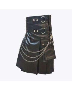Modern  pure Black Leather Kilt