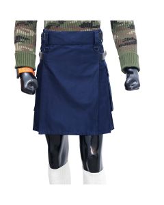 Navy Blue Utility Kilt with Leather straps 
