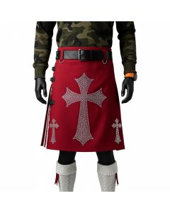 Red Christmas Kilt Decorated with Cross Rhinestone