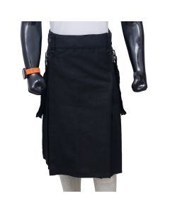 Scottish Black Utility Kilt with Leather Straps
