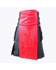 Stylish Black and Red Leather Kilt