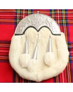 White Rabbit Fur Kilt Sporran With Three Long Tassels