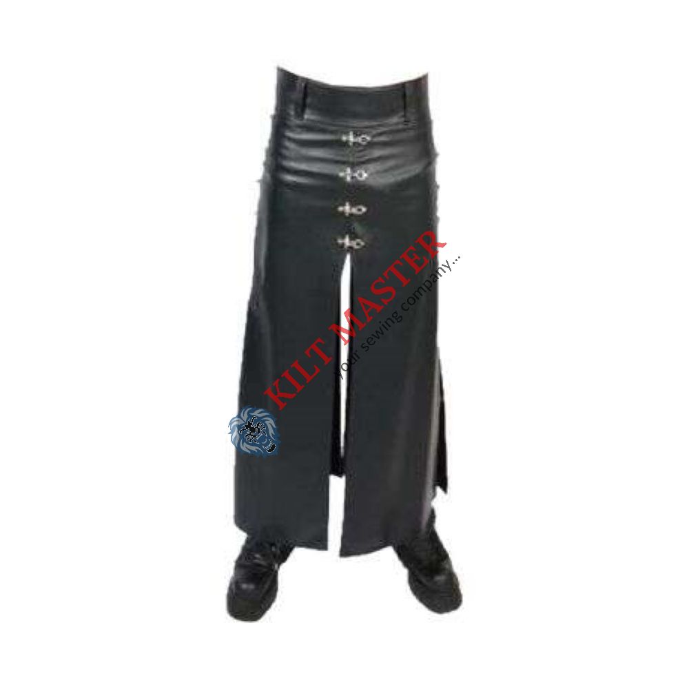 Black Leather Long Hip Kilt