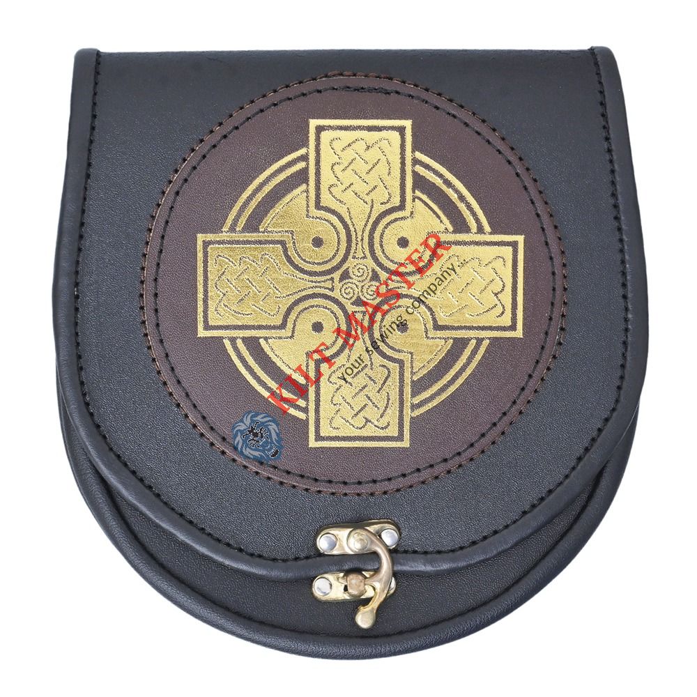 Celtic Cross Clasp Leather Sporran Front