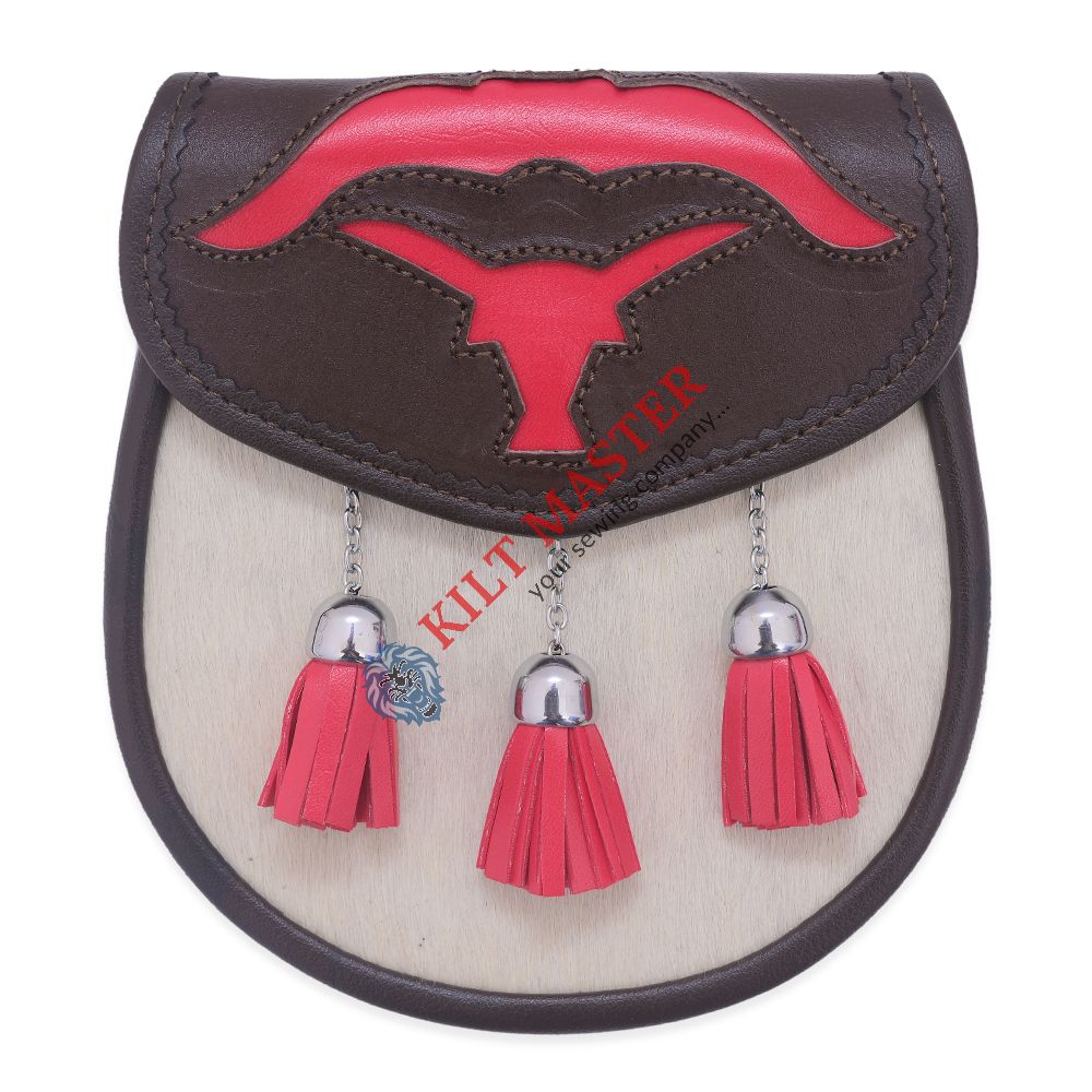  Red Scottish Kilt Semi Dress  Bull Leather Sporran 