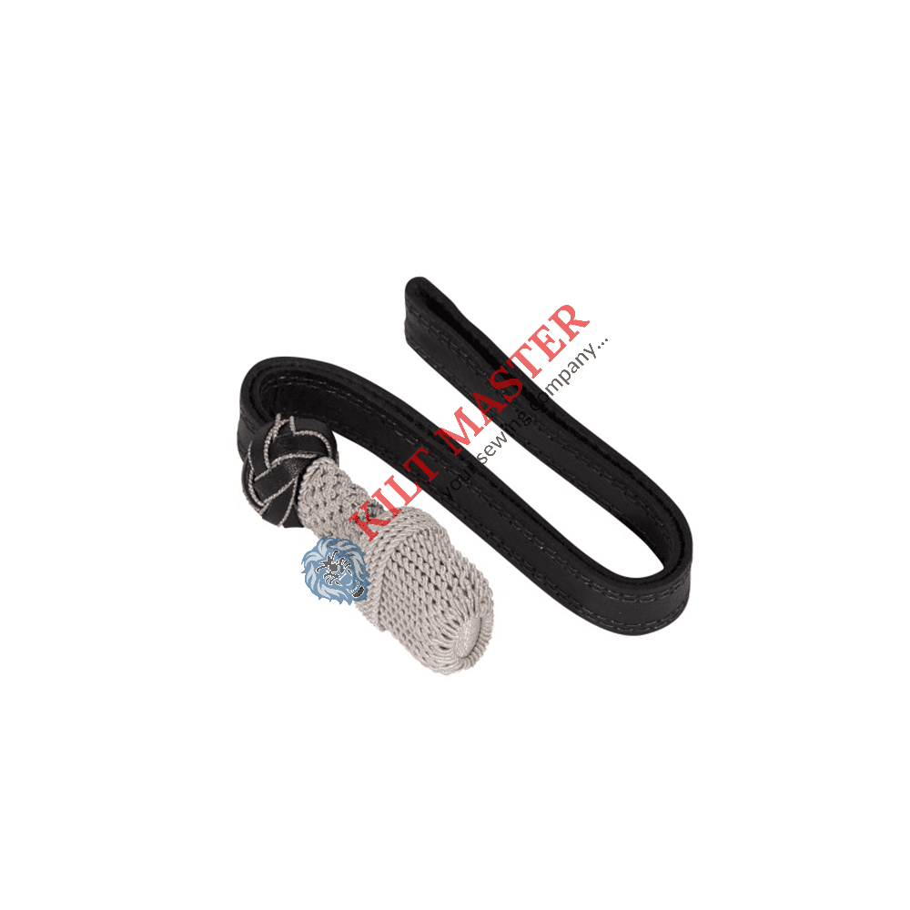 Sword knot, silver with black leather strap