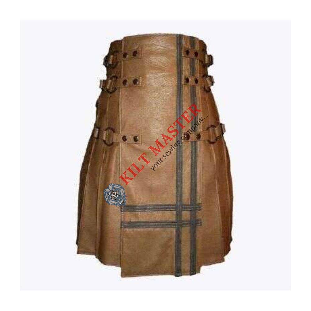 Utility Style Brown Leather Kilt
