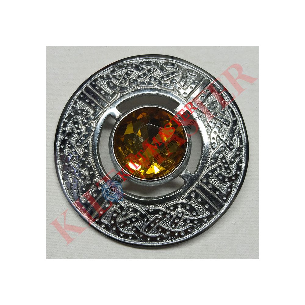 Yellow Stone Kilt Fly Plaid Brooch - Silver Elegance
